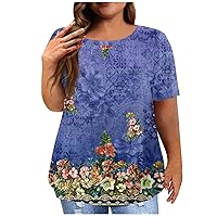 Womens V Neck Flowy Hem Shirts Fashion Casual Floral Printed Loose T-Shirt Tops Pleats Short Sleeve Blouse Tees Black One Sleeve Shirt for Women Fall Blouses for Women 2022