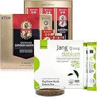 Korean Red Ginseng Extract 3000mg and Psyllium Husk Fiber Bundle - Saponin Hanppuri + Jangdabium 30 Packets