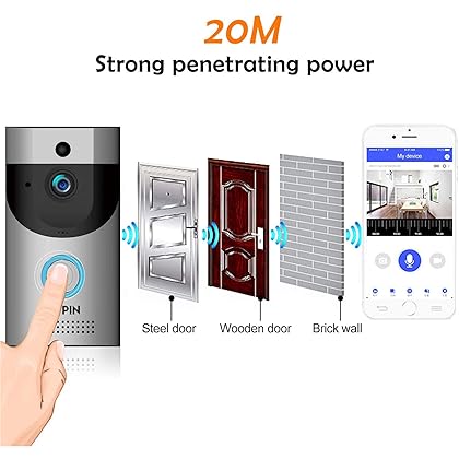 Wireless Doorbell Camera, Waterproof WiFi Doorbell Security Camera with Chime, Cloud Storage, Two-Way Talk, PIR Motion Detection, Night Vision and Rechargeable Batteries