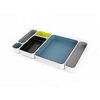 Three by Three Seattle 6 Piece Metal Organizer Tray Set for Storing Makeup, Stationery, Utensils, and More in Office Desk, Kitchen and Bathroom Drawers (2 Inch, Assorted Colors, Stripes)