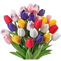 30 Pcs Multicolor Artificial Tulip Flowers Fake Tulips PU Real Touch Faux Flowers Bouquet for Room Office Table Party Wedding Home Decorations