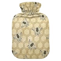 Hot Water Bottles with Cover Bee Honeycomb Hot Water Bag for Pain Relief, Hot Cold Compress, Hot Pack 2 Liter