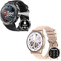 EIGIIS Military Smart Watch for Men with LED Flashlight 1.45” Rugged Waterproof Smart Watch + Smart Watches for Men Women 1.43” Big Screen AMOLED Always On Display Fitness Tracker