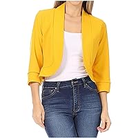 Women's Casual Cropped Blazer 3/4 Sleeve Collarless Open Front Work Office Cardigan Suit Jacket Fashion Crop Blazers