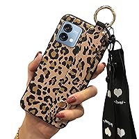 for Motorola Moto G Stylus 5G 2023 Case, Leopard Pattern Phone Case, TPU and Leather Case, Wrist Strap Band Kickstand Shockproof Protective Back Cover Case (Leopard)