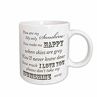 3dRose mug_79151_1 You are My Sunshine Word Art Vintage Song Ceramic Mug, 11-Ounce