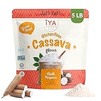 Iya Foods Cassava Flour - all purpose flour, Grain-Free, Non-GMO & Kosher verified - Multi purpose wheat flour substitute; Made From 100% Yuca Root - Zero Additives & Preservatives - 5lb Pack