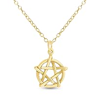 14K Gold Plated 925 Sterling Silver Pentagram Pentacle Star Charm Pendant Necklace