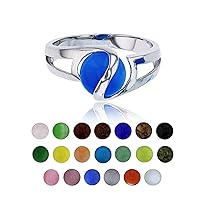 Sterling Silver Rhodium 21 Color Interchangeable Semi-Precious Gemstone Magic Sphere Fashion Ring