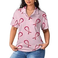 Breast Cancer Awareness Pink Ribbons Women's Polo Shirts Short Sleeve Blouses Golf T Shirts Casual Work Tops
