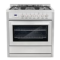 COSMO COS-F965NF 36 in. Dual Fuel Range with 5 Gas Burners, Electric Convection Oven with 3.8 cu. ft. Capacity, 8 Functions, Black Porcelain Interior in Stainless Steel
