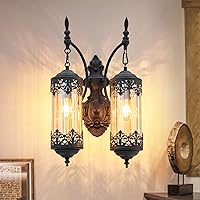 Black Wall Sconces Gothic Wall Lamp Rustic 2-Light Amber Glass Unique Wall Sconce Vintage Bedside Lighting for Bedroom Hallway Entryway Living Room Hotel