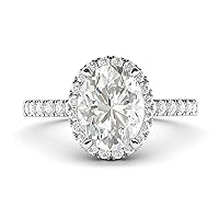 THELANDA 10k White Gold Simulated Oval Cut Diamond or Moissanite Halo Promise Bridal Engagement Ring Side Stones