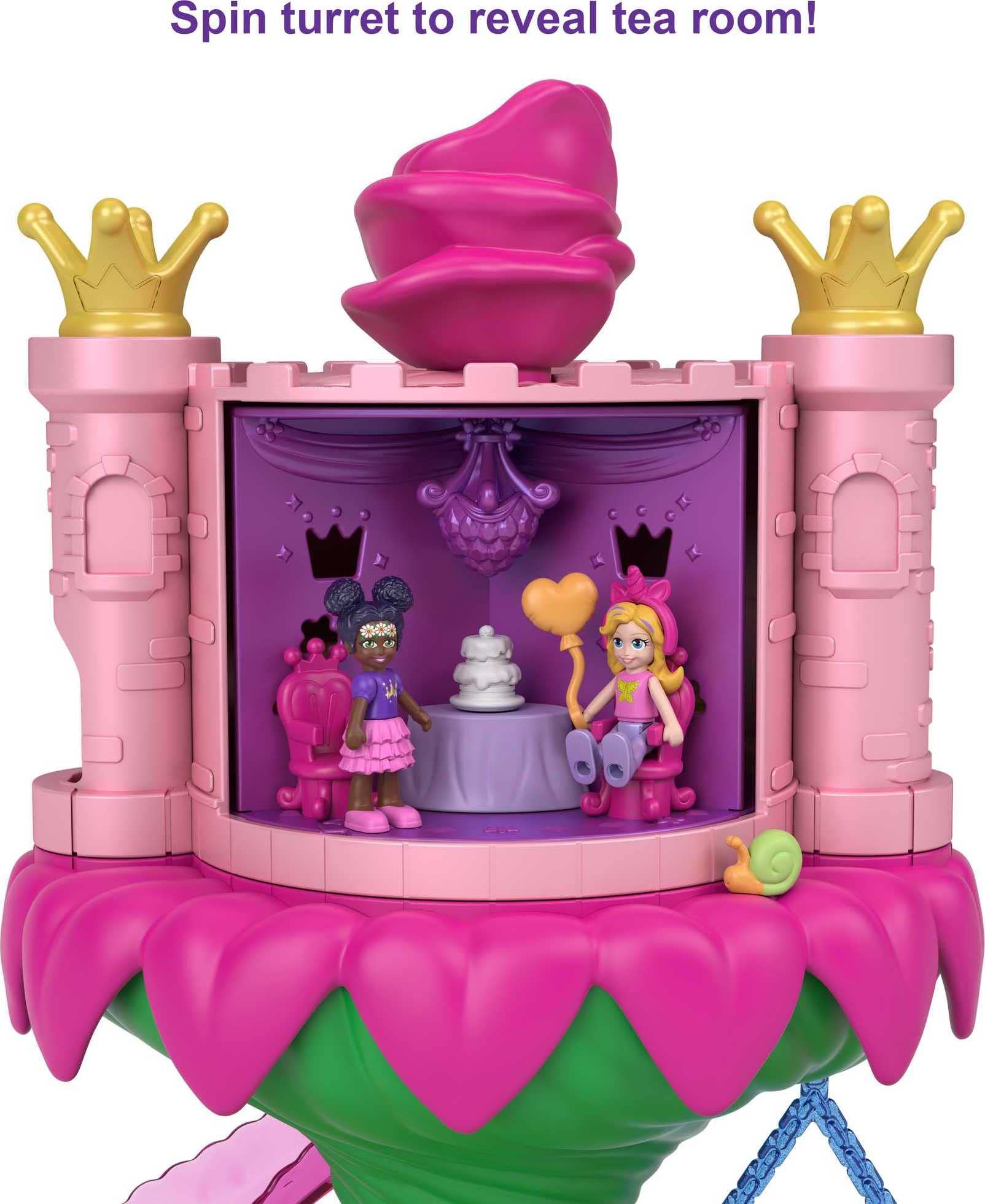 Polly Pocket Rainbow Funland Fairy Flight Ride Playset, Polly & Friend Dolls, 15 Accessories, Dispenser Feature for Surprises, Great Gift for Ages 4 & Up