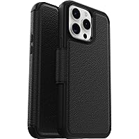 OtterBox iPhone 15 Pro MAX (Only) Strada Folio Series Case - SHADOW (Black), card holder, snaps to MagSafe, genuine leather, pocket-friendly, folio case