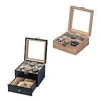 Watch Box Case Organizer Display Storage with Jewelry Drawer for Men Women Gift, Wood Black B1TZ4QRP 9S61W35D