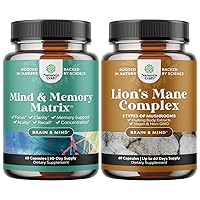 Bundle of Advanced Brain Supplement for Memory and Focus and Advanced Lion's Mane Mushroom Supplement - Nootropics Brain Support Supplement - Lions Mane Supplement Capsules with 5X Fruiting Body