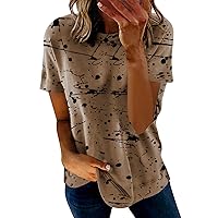 Women's Graffiti Print Short Sleeve T Shirt Casual Summer Blouses Loose Fitted Tops Trendy Cute Tunic T-Shirt
