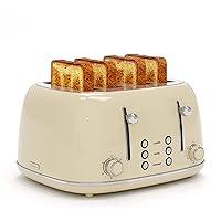 Toaster 4 Slice, Retro Stainless Toaster with 6 Bread Shade Settings,1.5''Wide Slots Toaster with Cancel/Defrost/Reheat Functions,Dual Independent Control Panel, Removal Crumb Tray (Cream)