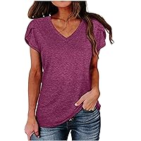 Womens Shirts Dressy, Short Sleeve Tops Crew Neck T-Shirts Color Block Casual Tees Summer Tops Loose Blouse