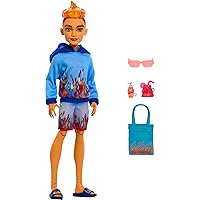 Scare-adise Island Heath Burns Doll with Flame Hoodie, Swim Trunks & Beach Accessories Like Sunglasses