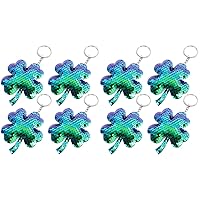 8 Pieces Cute Four Leaf Clover Keychain Creative Key Rings Sequins Keychain Hanging Ornament for Friends Family (Green) Party Favors