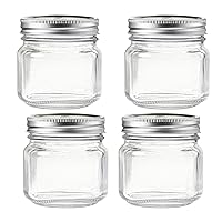 Regular Mouth Mason Jars 8 oz - (4 Pack) - Regular Mouth 8-Ounces Mason Jars With Ball Airtight lids and Bands - For Canning, Fermenting, Pickling, Freezing - Glass jar, Microwave & Dishwasher Safe