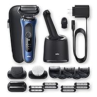 Braun Series 6 6095cc Electric Razor for Men with SmartCare Center, Beard Trimmer, Stubble Beard Trimmer, Cleansing Brush, Wet & Dry, Rechargeable, Cordless Foil Shaver, Blue