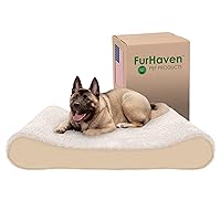 Furhaven Memory Foam Dog Bed for Large Dogs w/ Removable Washable Cover, For Dogs Up to 150 lbs - Ultra Plush Faux Fur & Suede Luxe Lounger Contour Mattress - Cream, Jumbo Plus/XXL