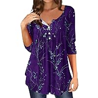 Womens Summer Plus Size Tunic Tops Short Sleeve Blouses Casual Floral Henley Shirts Womens Shirts