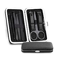 8pcs Stainless Steel Nail Clippers Set Professional Scissors Suit with Box Trimmer Grooming Manicure Cutter Kits for Nail Tools (Color : Preto)