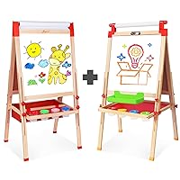 Joyooss Wooden Kids Easel with Red Tray + Art Easel with Red Storage Bag