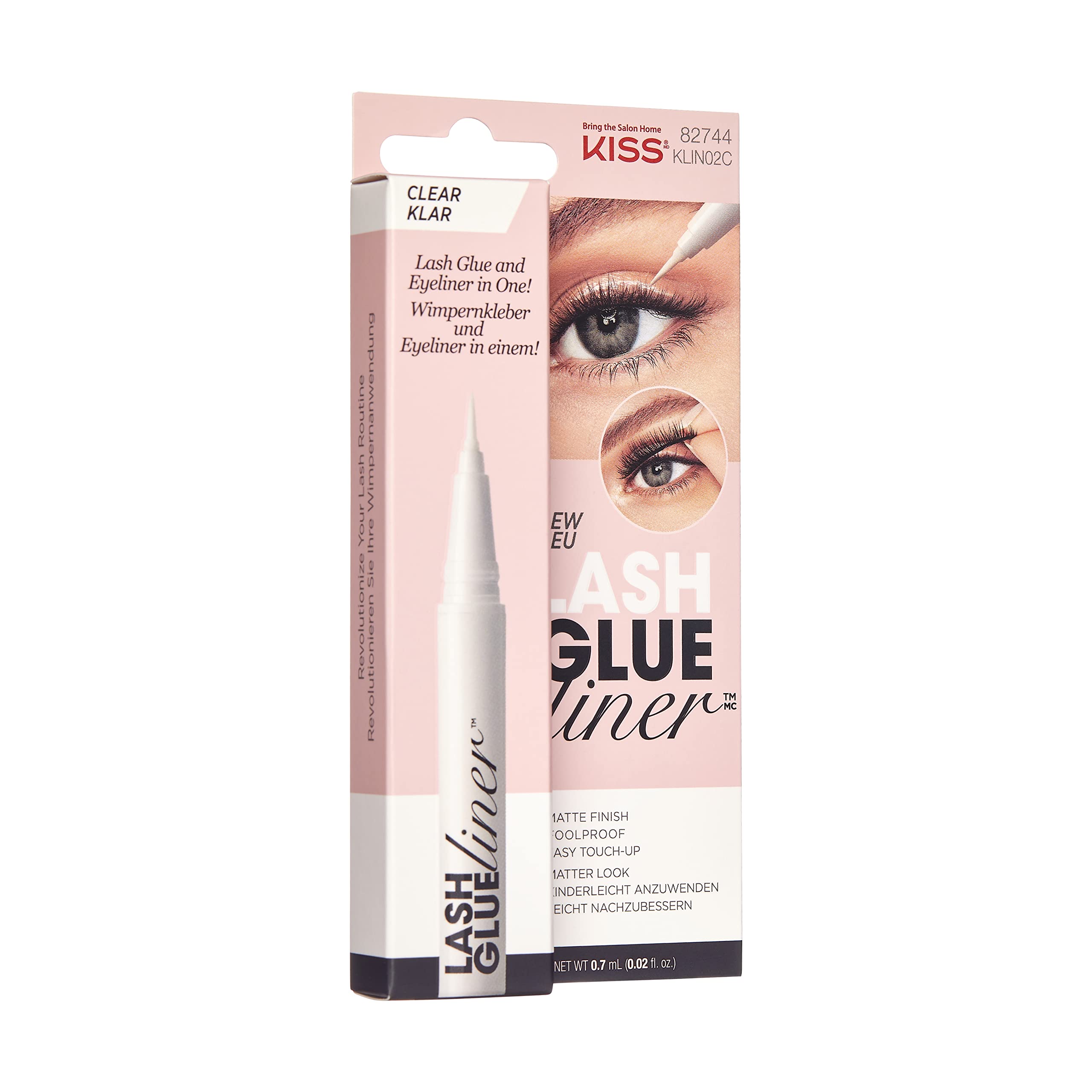 KISS Clear Lash GLUEliner, Felt-Tip Eyelash Adhesive, Clear Matte Finish, Foolproof Application, Easy Touch-Up, 0.02 Oz.