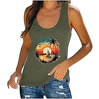 Women Scoop Neck Sleeveless Shirts Summer Floral Print Tank Tops Loose Fitted Basic Vest Blouses Trendy Active Tee
