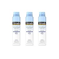 Ultra Sheer Body Mist Sunscreen Spray Broad Spectrum SPF 45, Lightweight, Non-Greasy and Water Resistant, Oil-Free and Non-Comedogenic UVA/UVB Mist, 5 oz, Pack of 3