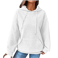 Women Waffle Knit Cute Hoodies Drawstring Pullover Sweatshirts Fashion Casual Sweaters Comfy Fall Clothes Outfits