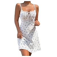 Floerns Women's Floral Print Tie Front Sleeveless Ruched Bust Boho Cami Dress