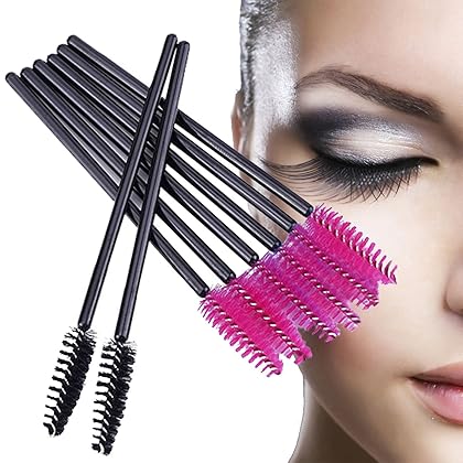 200 PCS Disposable Eyelash brush Mascara Wands Spoolies for Eye Lash Extension, Eyebrow and Makeup (Black&Rose red)