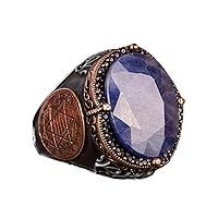 KAMBO Islamic Silver Ring, Blue Sapphire Gemstone Ring - Elegant 925K Solid Sterling Silver Men's Ring - Loyalty and Wisdom Design