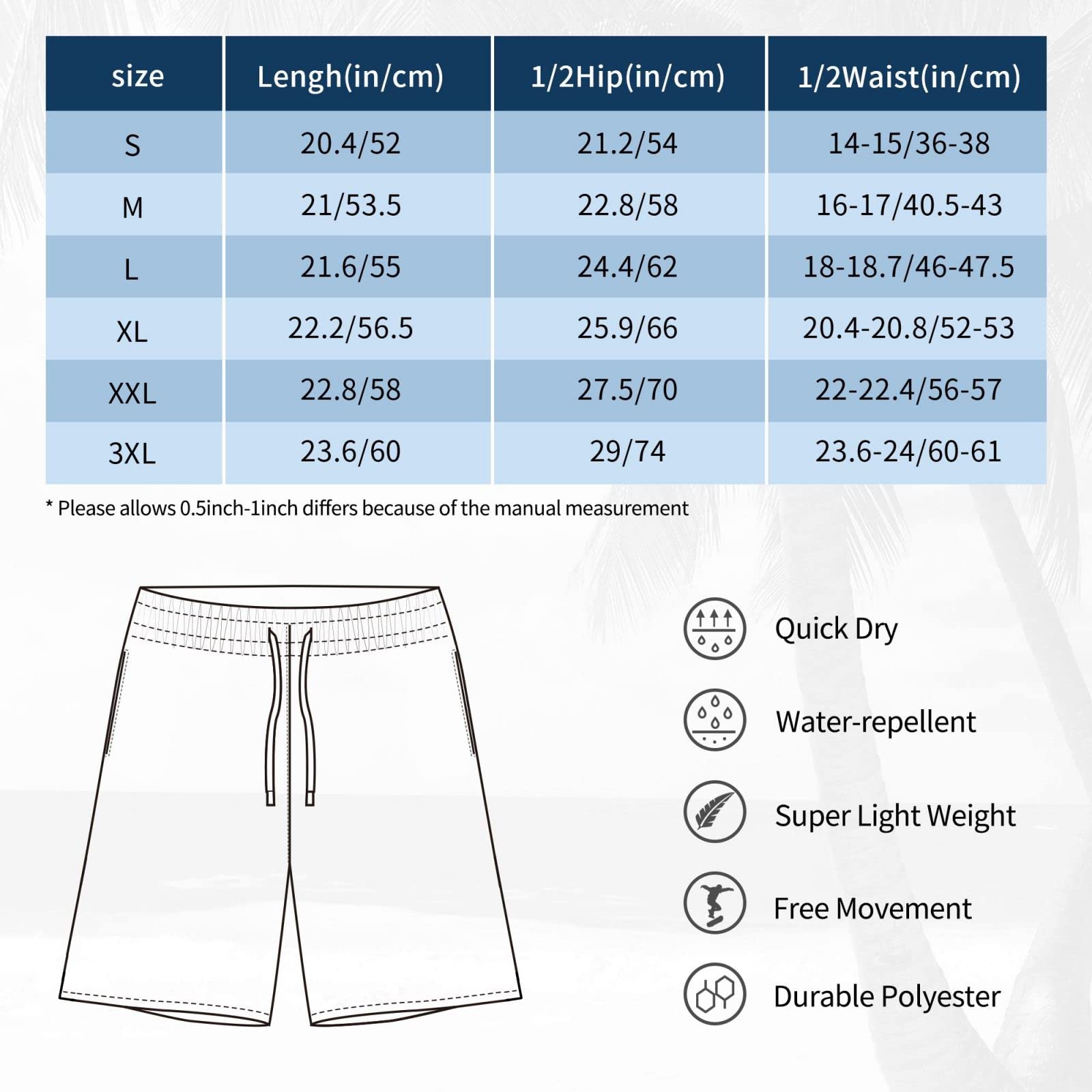 WZOMT Men's Beach Board Shorts Quick Dry Swim Trunks Summer Novelty Swimwear Bathing Suits with Pockets and Mesh Lining