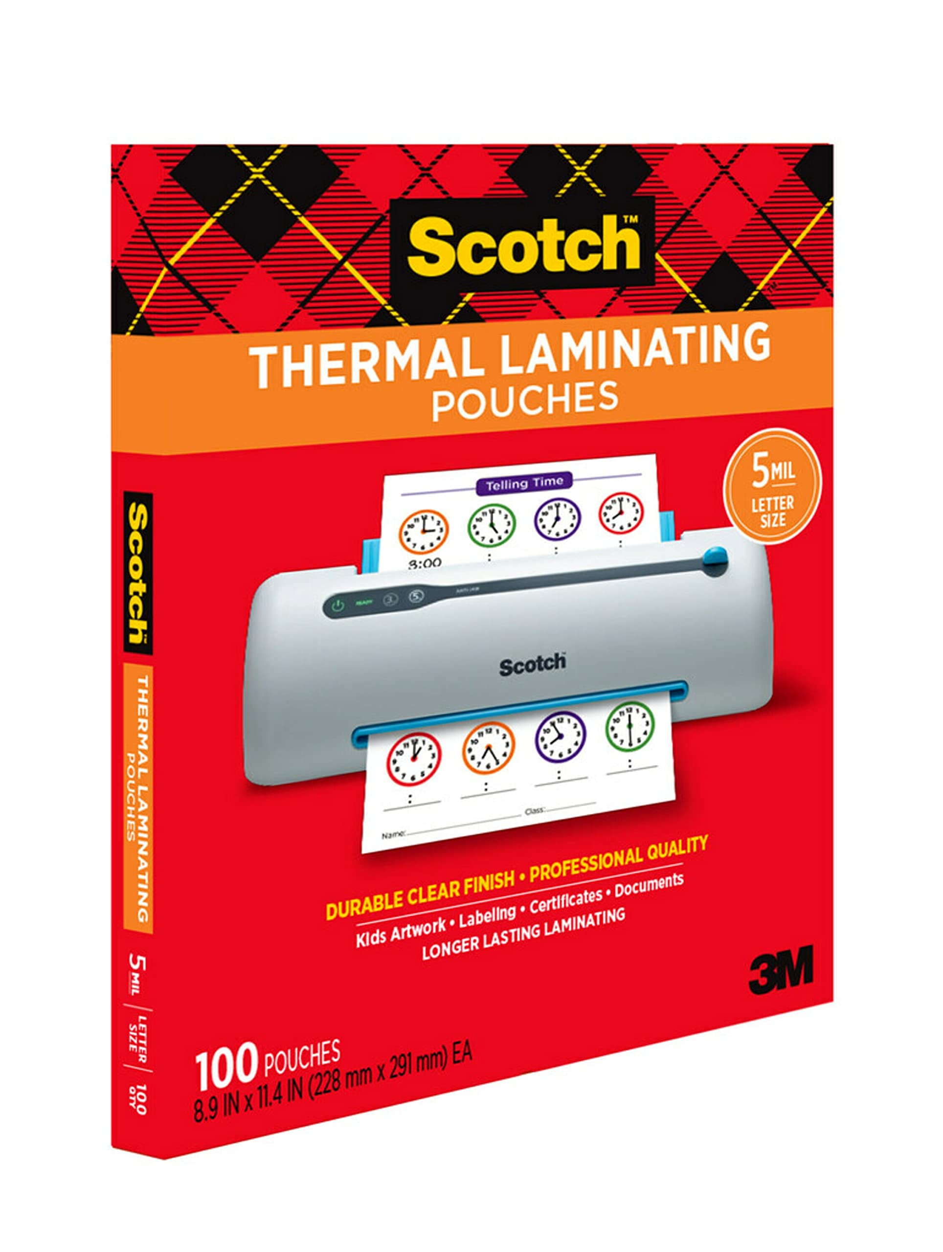 Scotch Thermal Laminating Pouches Premium Quality, 5 Mil Thick for Extra Protection, 100 Pack Letter Size Laminating Sheets, Our Most Durable Lamination Pouch, 8.9 x 11.4 inches, Clear (TP5854-100)