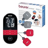 Beurer EM 59 Heat Digital TENS/EMS Device, 4-in-1 Stimulation Current Device for Pain Therapy, Muscle Stimulation, Massage and Heat Therapy, Including 4 Electrodes and Battery