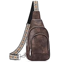 BOSTANTEN Sling Bag for Women Crossbody Purse Crossbody Bag Leather Chest Bag with Adjustable Guitar Strap for Travel