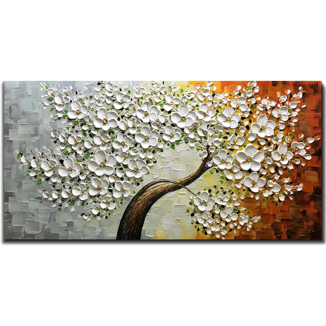 V-inspire Paintings, 24x48 Inch 3D Abstract Paintings White Maple Tree Oil Hand Painting On Canvas Wood Inside Framed Ready to Hang Wall Decoration...