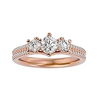 Certified 14K 1 pcs Round Cut Moissanite Diamond (0.41 Carat) Ring in 6 Prong Setting, 38 pcs Round Cut Natural Diamond (0.48 Carat) With White/Yellow/Rose Gold Engagement Ring For Women, Girl
