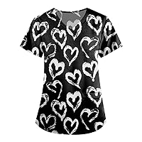 Scrub Tops Women Print Patterned Mock Neck Short Sleeve T Shirt Basic Oversized Shirts for Women
