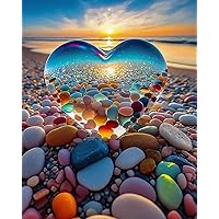 TOCARE Paint by Numbers Kit for Adults Beach Sunset, Acrylic Adult Paint by Number Sunset with Crystal Heart 16x20inch for Home Wall Decor
