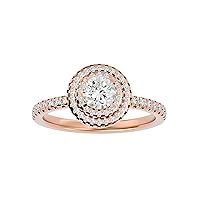Certified 18K Gold Ring in Round Cut Moissanite Diamond (0.66 ct) Round Cut Natural Diamond (0.16 ct) Round Cut Natural Diamond (0.21 ct) With White/Yellow/Rose Gold Engagement Ring For Women