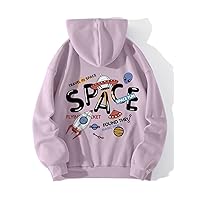 sweatshirts for women - Alien And Letter Graphic Drawstring Thermal Lined Hoodie
