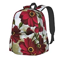 Red Flowers Backpack Print Shoulder Canvas Bag Travel Large Capacity Casual Daypack With Side Pockets